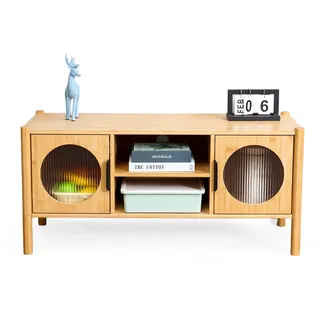 Relaxdays TV-Lowboard, mit 2 Türen, Fernsehtisch für bis zu 43 Zoll, Holzoptik, HBT: 48 x 103 x 40 cm, TV-Bank, Natur