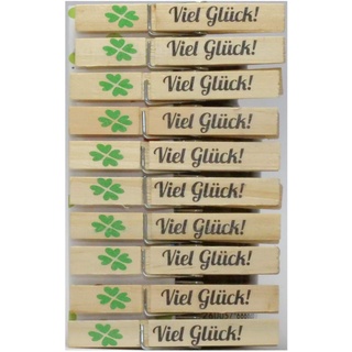 Webermann 10er Set Holzklammern - Wäscheklammer mit Text “Viel Glück” - hochwertige deko Klammern aus Holz - Ideal als Foto Klammer, Tischdeko, Serviettenhalter