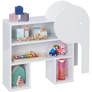 Relaxdays Kinderregal Elefant, 4 Fächer, Bücherregal Kinder, H x B x T: 60,5 x 64,5 x 20,5 cm, Kinderzimmer Regal, weiß