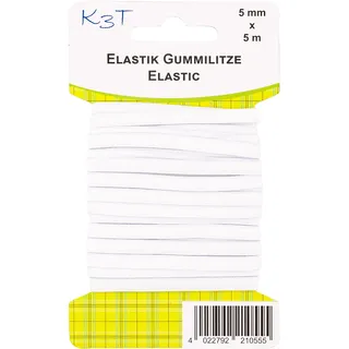 K3T Elastik Gummilitze/Gummiband, 5 mm x 5 m, Farbe weiß, Art.-Nr. 81055-K3T