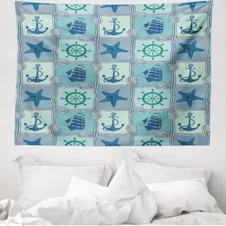 ABAKUHAUS Maritim Wandteppich, Schiffs-Rad-Türkis aus Weiches Mikrofaser Stoff Waschbar ohne Verblassen Digitaldruck, 150 x 110 cm, Türkis Navy