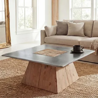 Couchtisch HWC-L76, Wohnzimmertisch Beistelltisch, Industrial Massiv-Holz MVG, 60x60cm natur mit Metall-Optik - Braun