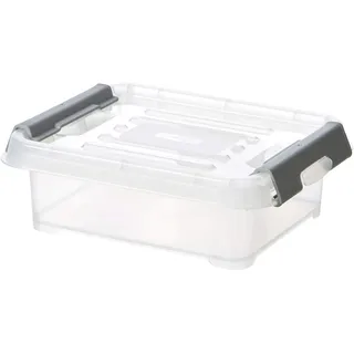 Curver Box Andy Plus 1,2 l + Graue Clips mit Deckel, transparent