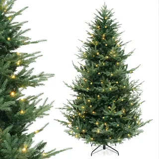 COSTWAY 240 cm Künstlicher Weihnachtsbaum, Tannenbaum mit Beleuchtung, 450 warmweißen LED-Lichtern&8 Lichtmodi, Kunstbaum Weihnachten für Zuhause Grün - Grün
