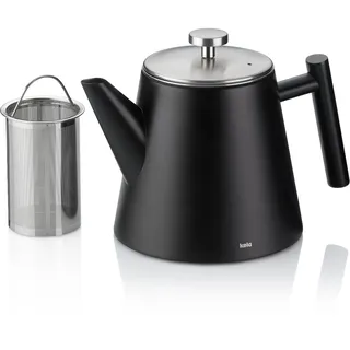 Kela Teekanne mit Siebeinsatz, Edelstahl Teekanne 1l MODENA, doppelwandige Tee Kanne für losen Tee und Teebeutel, Teebereiter, schwarz matt