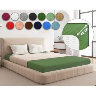 Sesto Senso Spannbettlaken 160x200cm Dunkelgrün für Topper Frottee mit Gummizug 100% Baumwolle