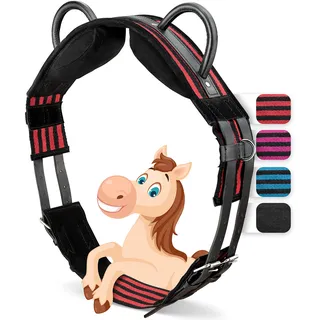 Esposita Reitgurt mit 2 Griffen aus Leder zum Festhalten für Kinder und Reitanfänger - auch geeignet als Longiergurt, Voltigiergurt oder als Holzpferd Zubehör Farbe: Rot-Schwarz Gr. KB/XFull