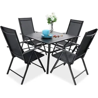 PHIVILLA Gartenmöbel Set Schwarz 4 Personen Outdoor Terrassenmöbel Alu Gestell 6X Verstellbar - Schwarz