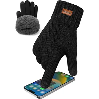 KEECOW Handschuhe Herren,Winterhandschuhe Herren Touchscreen Warme Thermo Fleece Strickhandschuhe für Outdoor Sport Laufen Radfahren Freizeit (Schwarz)