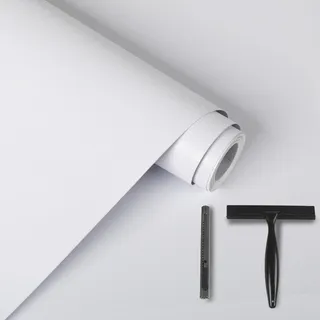 Alened Klebefolie Möbel Weiß Matt 30x200cm Inklusive Toolkit Möbelfolie Selbstklebende Wasserfest Folie für Möbel Dekoration Wand, Küche Arbeitsplatte, Küchenschrank Dekorativ für Küchenmöbel