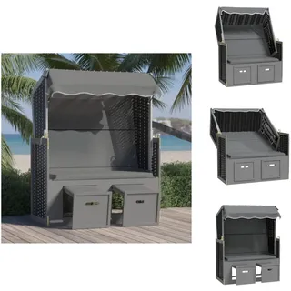 vidaXL Strandkorb mit Dach Poly Rattan & Massivholz Anthrazit Schwarz -  Sonnenliegen - Grau