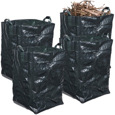 Relaxdays Gartenabfallsack 4er Set, 200 l, wasserdicht, faltbar, Grünabfallsack mit 3 Griffen, Gartensack, dunkelgrün