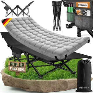 ELONEO NEU Feldbett klappbar mit Premium Auflage | Campingbett bis 200kg belastbar | Campingliege mit Seiten- & Tragetasche | Gästebett klappbar | Klappliege Indoor und Outdoor | Reisebett Erwachsene