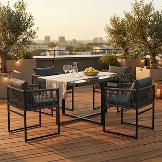 Gartenset Sitzgruppe Gartenmöbel Set Cube Essgruppe Rope Outdoor Möbel Grau