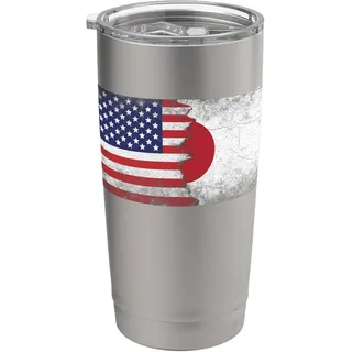 USA & Japan Flaggen - Vereinigte Staaten von Amerika, Japanisch Doppelwandiger Edelstahl-Thermobecher
