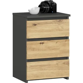 Kommode mit 3 Schubladen Kommode Organizer Kommode mit Schubladen 40 cm breit 57 cm hoch graphit-Artisan Eiche Holz Highboard Sideboard Schrank schmal