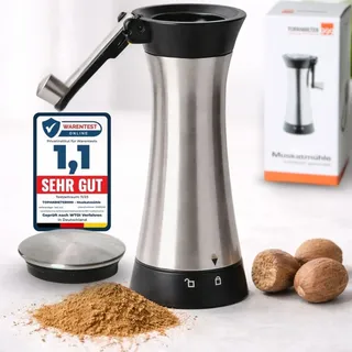 TOPANBIETER 999 Muskatmühle Gewürzmühle Muskatnussmühle Edelstahl mit Aufbewahrungsbehälter und einklappbarer Kurbel frische Muskatreibe paßt auch für Tonkabohnen