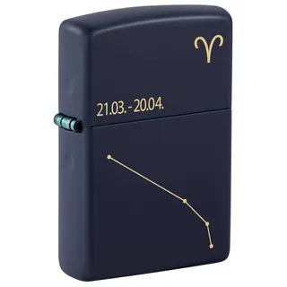Zippo Sturmfeuerzeug - Zodiac Aries, Navy Matte, Laser Engrave - Nachfüllbar - Wiederverwendbar - Windfestes Design - Geschenkbox - Made in USA
