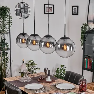 HOFSTEIN Hängeleuchte Gastor, 4-flammige Hängelampe aus Metall/Glas in Schwarz/Rauch/Klar, Vintage-Design (Ø 25cm), E27, Pendelleuchte höhenverstellbar bis max. 127cm, Esszimmer, Wohnzimmer, Küche