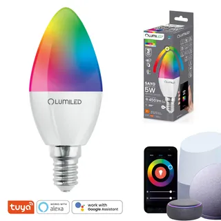 LUMILED Smart SAYO B35 LED Lampe E14 5W (40W) 450lm WLAN Dimmbar Mehrfarbig RGBW Wifi Glühbirne Timer Smart home 16 Mio. Farben App Steuerung kompatibel mit Amazon Alexa Google Assistant Tuya
