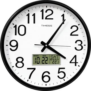 32cm Funkuhr Wanduhr, Lautlos Wanduhr mit Kalender und Temperaturanzeige, Modernes Design Wanduhr Ohne Tickgeräusche, Digitale Funkwanduhr für Wohnzimmer Schlafzimmer Büro Küche Schule