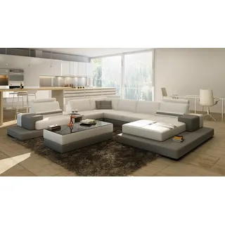 Wunderschöne XXL Leder Wohnlandschaft U Form Ecksofa Sofa Couch Polster Ecke - Grau