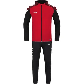 JAKO Herren Trainingsanzug Polyester Performance mit Kapuze, Rot/Schwarz, L