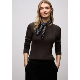 Strickpullover STREET ONE, Damen, Gr. 40, schwarzest braun, Strick, Obermaterial: 60% Viskose, 40% Baumwolle, unifarben, körpernah hüftbedeckend, Rundhals, Pullover Strickpullover, mit Rippstruktur und Viskose