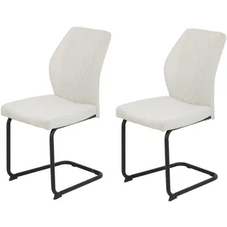 Hela Tische, 2er Set Freischwinger Küchenstuhl Oslo, Bezug Velvet/Samt Beige, Rundrohr-Metall-Gestell Schwarz, Rautensteppung, 140kg belastbar