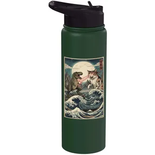 Katze gegen Monster Trex Japanisch-Japanisches Ukiyo-e Art Stainless Steel Insulated Water Bottle