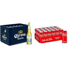 Corona Cero 0,0% Alkoholfrei Premium Lager Flaschenbier, MEHRWEG (24 x 0.355 l) im Kasten, mit 100% natürlichen Zutaten, 24er Kiste & Coca-Cola Classic, EINWEG Dose (24 x 330 ml)