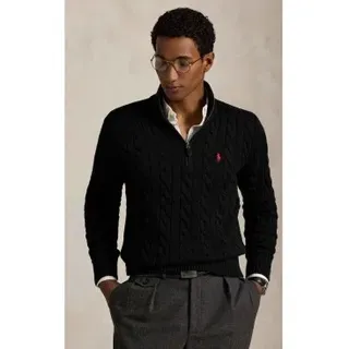 Polo Ralph Lauren für Herren. 710810841006 Baumwollpullover aus schwarzem ecrufarbenem Strickjersey (XL), Lässig, Baumwolle, Klassisch