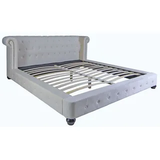 Ehebett Chesterfield Samt Weiss Bett Doppelbett 180 x 200cm Polsterbett Vintage