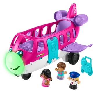 Fisher-Price Little People Barbie Little Dream Plane Flugzeug mit Licht, Tönen und faltbaren Leitern, Barbie und Ken Figuren und Gepäck, Mehrsprachige Version, Kinderspielzeug für Kinder, 18+ Monate,