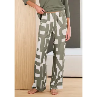 Pyjamahose FRENCH CONNECTION, Damen, Gr. 34, N-Gr, weiß (grün, weiß, gemustert), Web, Obermaterial: 100% Viskose, gemustert, loose fit lang, Hosen Pyjamahose, Gewebte Hemdenqualität aus Viskose