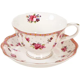 fanquare Rosa Kaffeetasse mit Untertasse, 220ml New Bone China Tee Kaffeetasse, Geschenk Porzellan Blumen Tasse und Untertasse Set