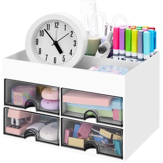 zhongko 21CM Schreibtisch Organizer Stifthalter für Schreibtisch mit Schublade Multifunktionaler Schreibtisch Organizer Tidy Schreibwaren Lagerung für Schule Home Office (Weiß)