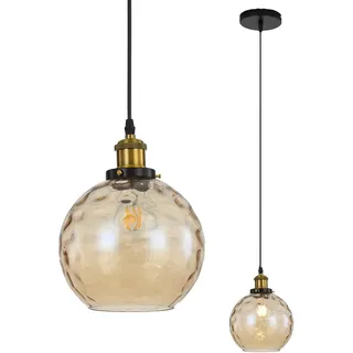 LFsem Glaskugel Pendelleuchte Esstisch, Buntglas Hängelampe E27 Hängeleuchte, Industrie Vintage Hängende Pendellampe für Schlafzimmer, Esszimmer & Küche (15cm,Bernstein