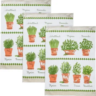 Erwin Müller Geschirrtuch 3er-Pack Baumwolle Kräuter Größe 50x70 cm