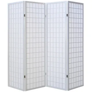 Homestyle4u Paravent 4-tlg. 176/175 cm Weiß Shoji , Holz , 176x175x2 cm , Wohnzimmer, Raumteiler, Paravents