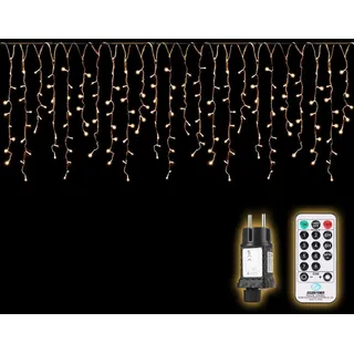 salcar 5m LED Lichtervorhang Außen, Eisregen Lichterkette Outdoor mit Fernbedienung und Timer, Weihnachtsbeleuchtung Innen Fenster 8 Modi, Warmweiß