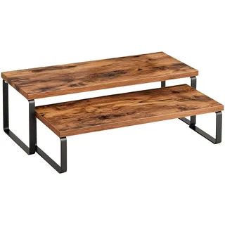 Relaxdays Tischregal 2-TLG. Set, Küchenorganizer für Gewürze, Geschirr UVM., stapelbar, Industrial Design, braun/schwarz