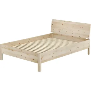 Metallfreies Doppelbett Holzbett Zirbe massiv 140x200 mit wählbarem Zubehör V-60.95-14Rollrost inkl. - Naturbelassen