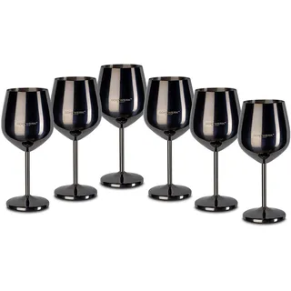 ECHTWERK bruchsichere Weinkelche aus Edelstahl, Weinglas-Set, Rotweinglas, Weinprobe-Gläser, Campinggläser, Cocktailgläser, robust, unzerbrechlich, Black Edition, 6tlg, 21x 7,3cm, 0,5L