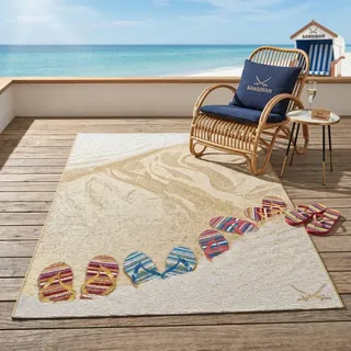 Sansibar Sylt Outdoorteppich Rantum Beach 130x190 cm , Beige , Textil , Wasser/Strand/Meer , Rechteckig , 130x190 cm , Oeko-Tex® , für Fußbodenheizung geeignet , Teppiche und Böden, Teppiche, Outdoorteppiche