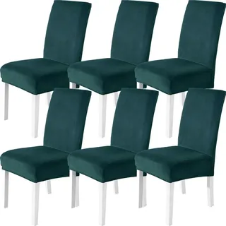 Stuhlhussen Samt 6er Set Dunkelgrün Stretch Waschbar für Schwingstuhl Hochlehner