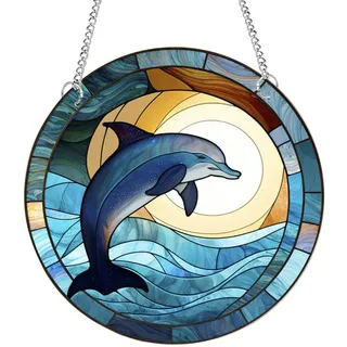 Delfin-Acryl-Fenster-Hängeornamente, gefärbte Delfin-Sonnenfänger für Fenster, Terrasse, Wand, Haus- und Gartendekoration