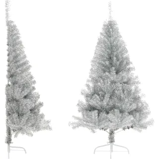 Künstlicher Halb-Weihnachtsbaum mit Ständer Silber 150 cm PET - Silber