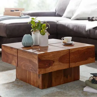 FineBuy Couchtisch 57,5x57,5x30 cm Sheesham Massivholz Sofatisch Quadratisch Design Wohnzimmertisch Kaffeetisch Massiv Kleiner Tisch Wohnzimmer Modern - Braun