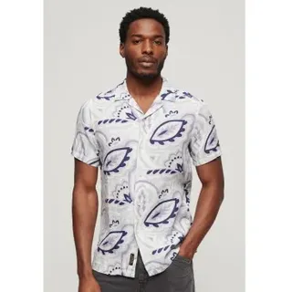 Superdry für Herren. M4010810A Weißes bedrucktes Leinenhemd (M), Lässig, Kurzarm